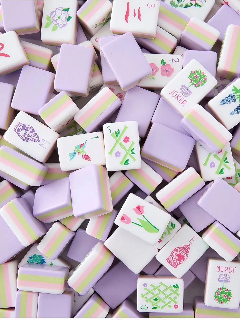 Pastel Lavender Mahjong Tiles Set - Floral Accents